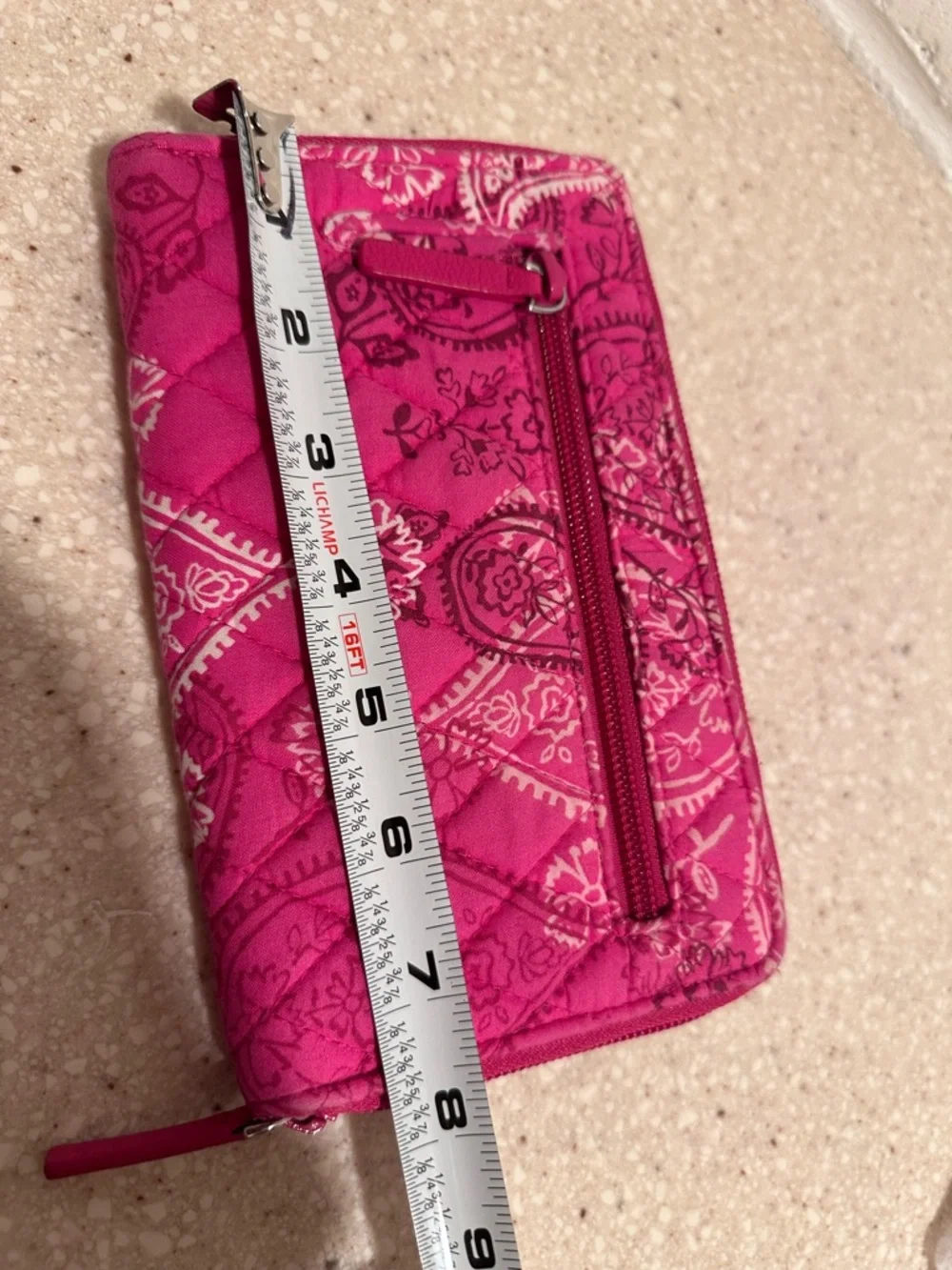 Vera Bradley Large Turnlock Wallet Stamped Hot Pink Paisley Quilted Cotton Zip - Picture 9 of 10